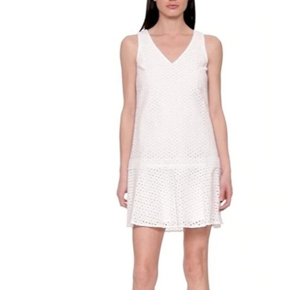 Banana Republic Eyelet Drop Waist Dress in White Size 8
